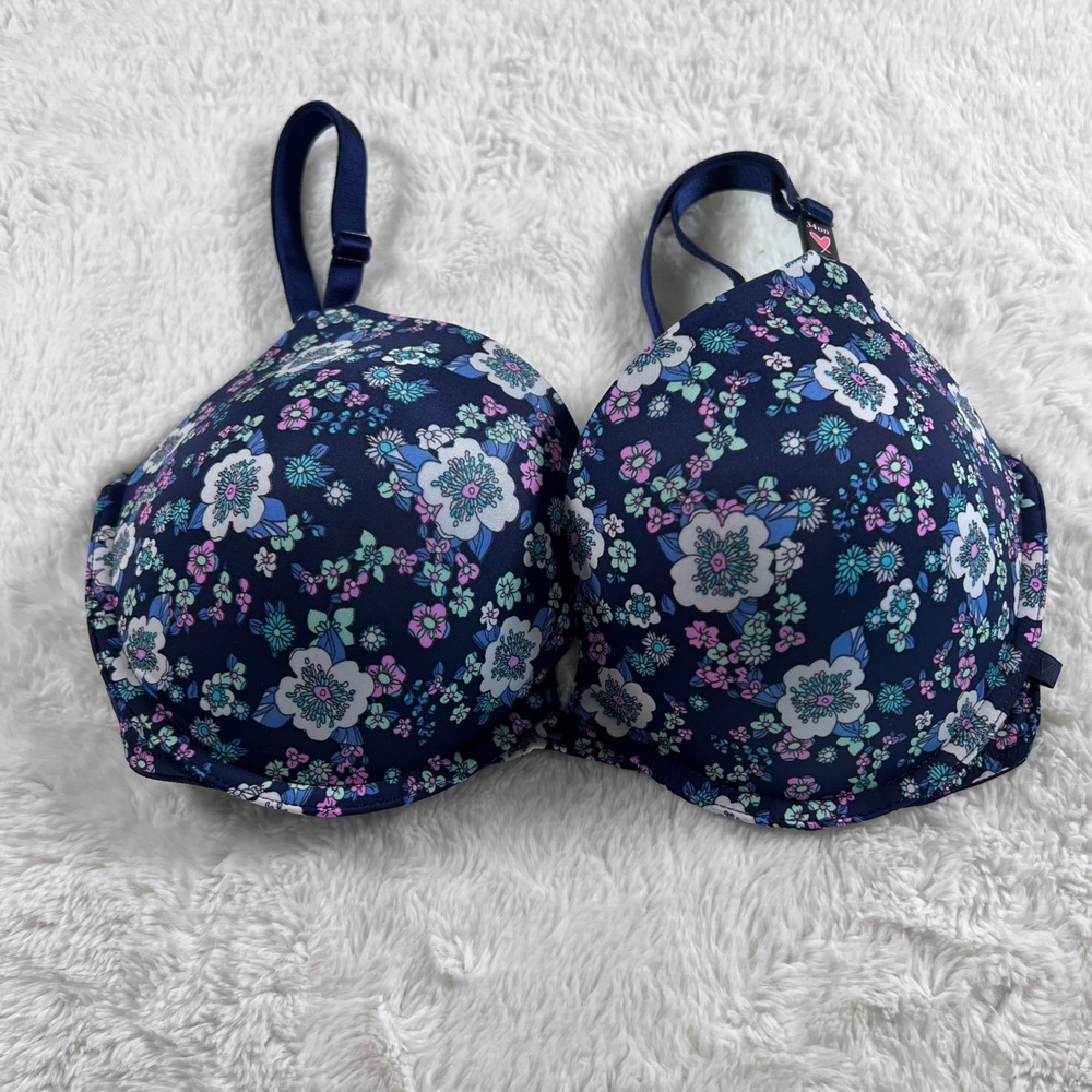 Victorias Secret Women's  Floral Push-Up Bra Navy Blue Size 34DD NWT 11173217 - Picture 3 of 12